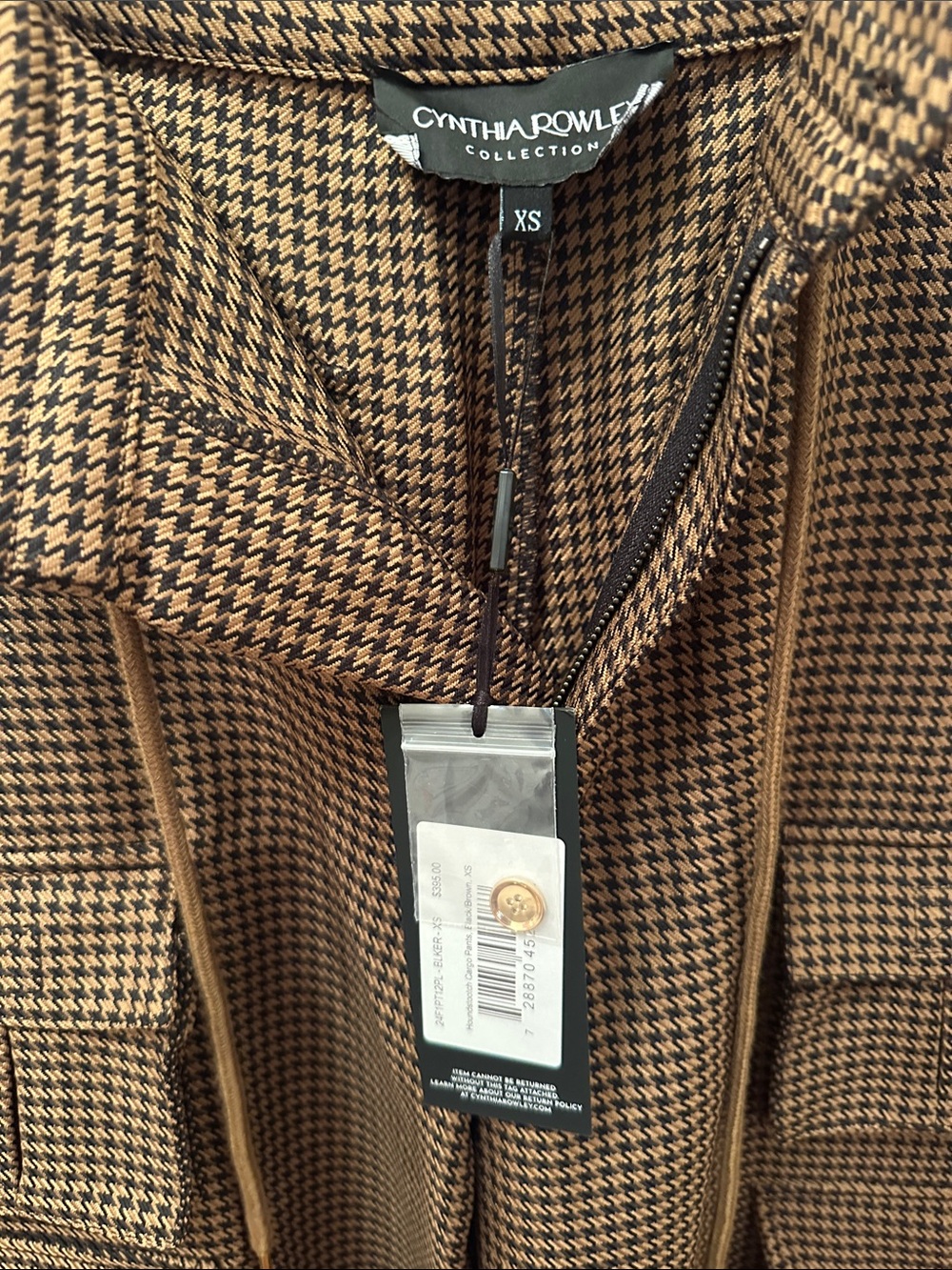 Cynthia Rowley Brown Houndstooth Wide-Leg Cargo Pants - Picture 2 of 4